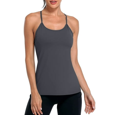 

Alove Women s Y Back Stretchy Yoga Workout Undershirt Slim Straps Camisole With Shelf Bra