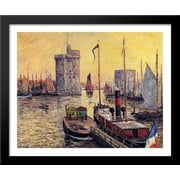 The Port of La Rochelle at Twilight 34x28 Large Black Wood Framed Print Art by Maxime Maufra