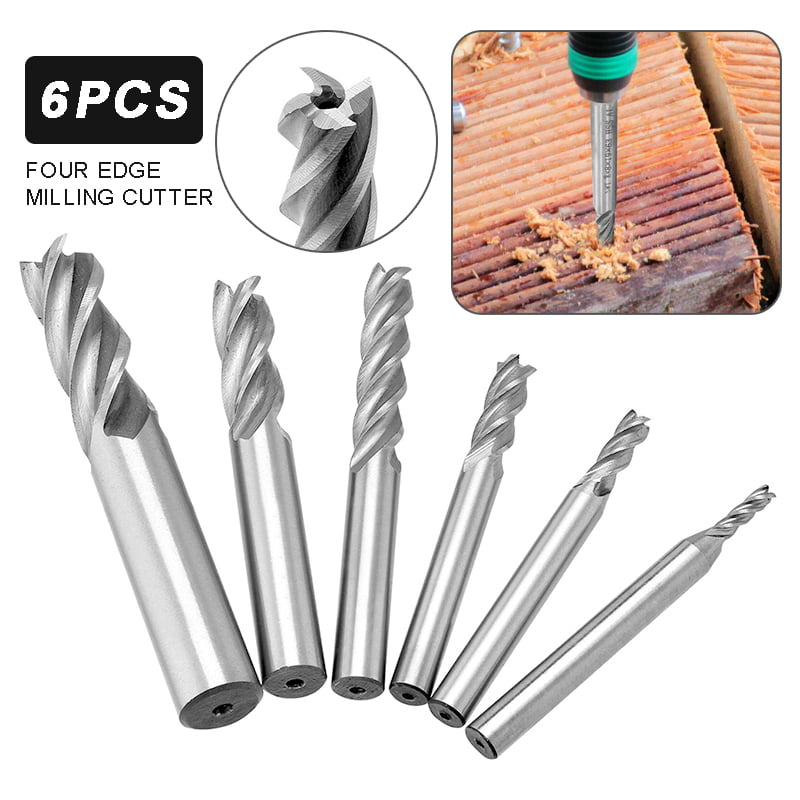 5PCS 4-Flute End Mill Bits HSS CNC Straight Shank Drill Wood Cutter Tool Set 