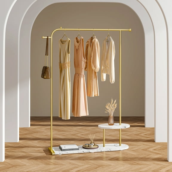 EnHomee Gold Clothing Rack with Shelves,46"W Heavy Duty Metal Garment Rack with a Display Stand for Bedroom,Entryway,Boutique Display