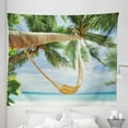 thumbnail image 1 of Beach Tapestry, View of Nice Hammock with Palms by the Ocean Sandy Shore Exotic Print, Fabric Wall Hanging Decor for Bedroom Living Room Dorm, 5 Sizes, Green Cream Blue, by Ambesonne, 1 of 1
