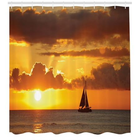 Sailboat Shower Curtain Last Rays Of Sun Over Ocean Sail Boat