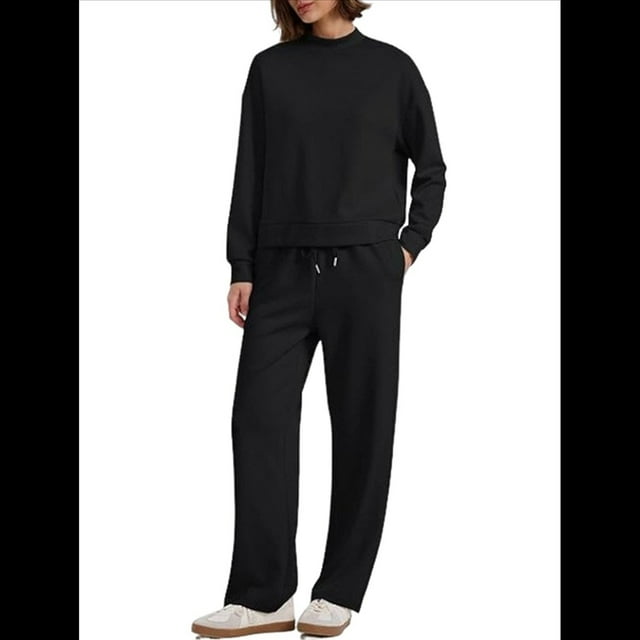 Conjuntos de 2 Piezas para Mujer, Sudadera, Ropa Informal de Viaje, Chándal de Pierna , Chándales Cómodos, Moda. Negro L