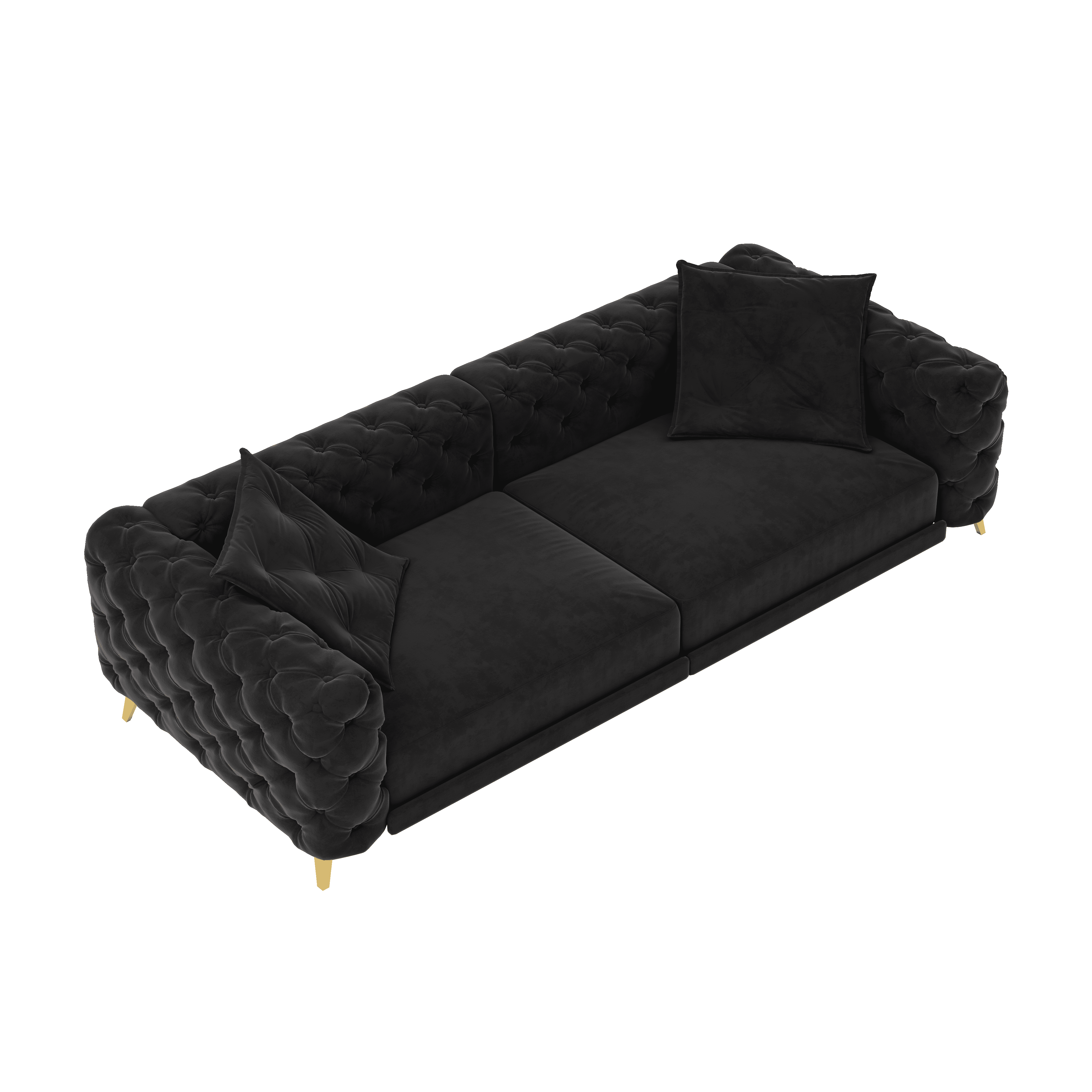 3-in-1 Velvet Sleeper Sofa Bed, 97.7" Modern Button Tufted Convertible Pull Out Couch with Gold Metal Legs & Deep Seat for Living Room, Balck
