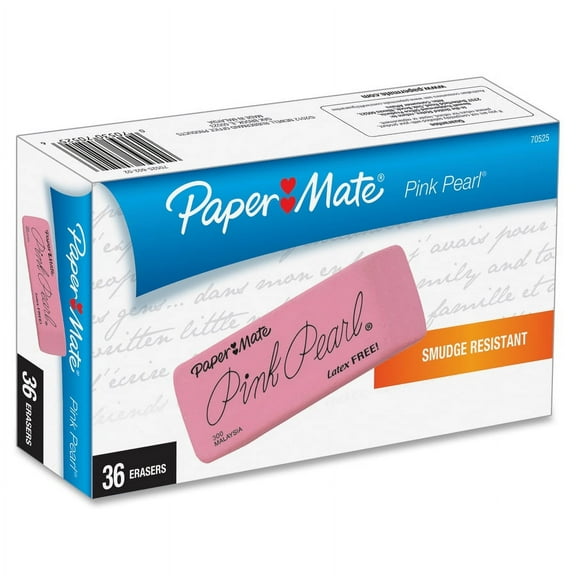 Paper Mate Pink Pearl Premium Small Eraser, 2" x .63", Pink, Pack of 36