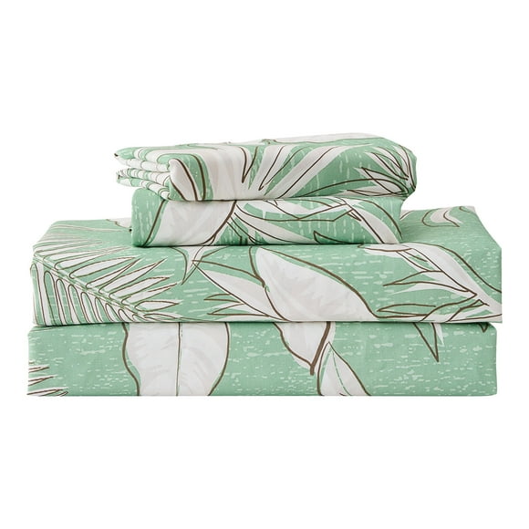 Gogreen 4PC Deep Pocket California Sheet Set Fit 14", 100% Cotton Breathable Super Soft Cal King Sheet Set, Luxury Hotel Style Home Decor Cal King Bed Sheet Set, Gift for Women, Men - Green Leaves
