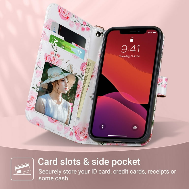 ULAK iPhone XR Wallet Case with Card Holder, Kickstand Folio Flip Phone  Cases for Apple iPhone XR for Women Girls, Rose Gold 