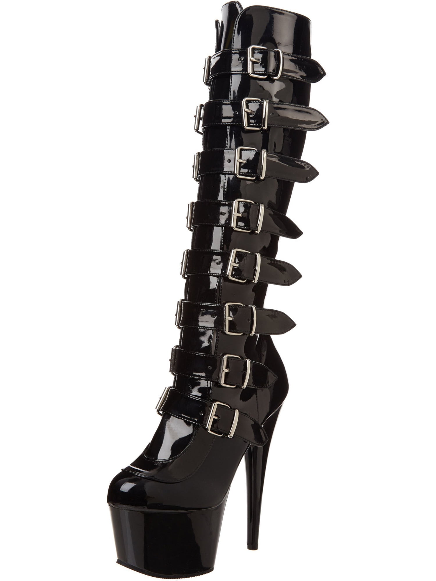 Pleaser 7 In Sexy Goth Knee High Black Boots High Heel Platform With Buckles Zip