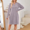 thumbnail image 4 of AUNVITO Women Striped V-Neck Long Sleeve Dress Mid-Length Polyester Casual Wear, 4 of 6