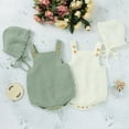 thumbnail image 5 of Seyurigaoka Seyurigaoka 2 Pcs Baby Knit Romper Set Sleeveless Triangle Crotch Button One-Piece with Solid Windbreak Hat, 5 of 8