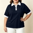 thumbnail image 3 of Dolkfu Blue Summer Tops for Women Retro Vintage Short Sleeve Polycotton Collared Fashion Button Modern Patchwork Blouses & Tops Navy,Xxl, 3 of 4