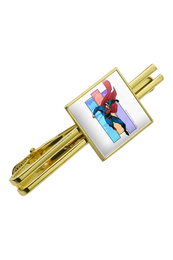 Superman Three Color Sky Square Tie Bar Clip Clasp Tack- Silver or Gold