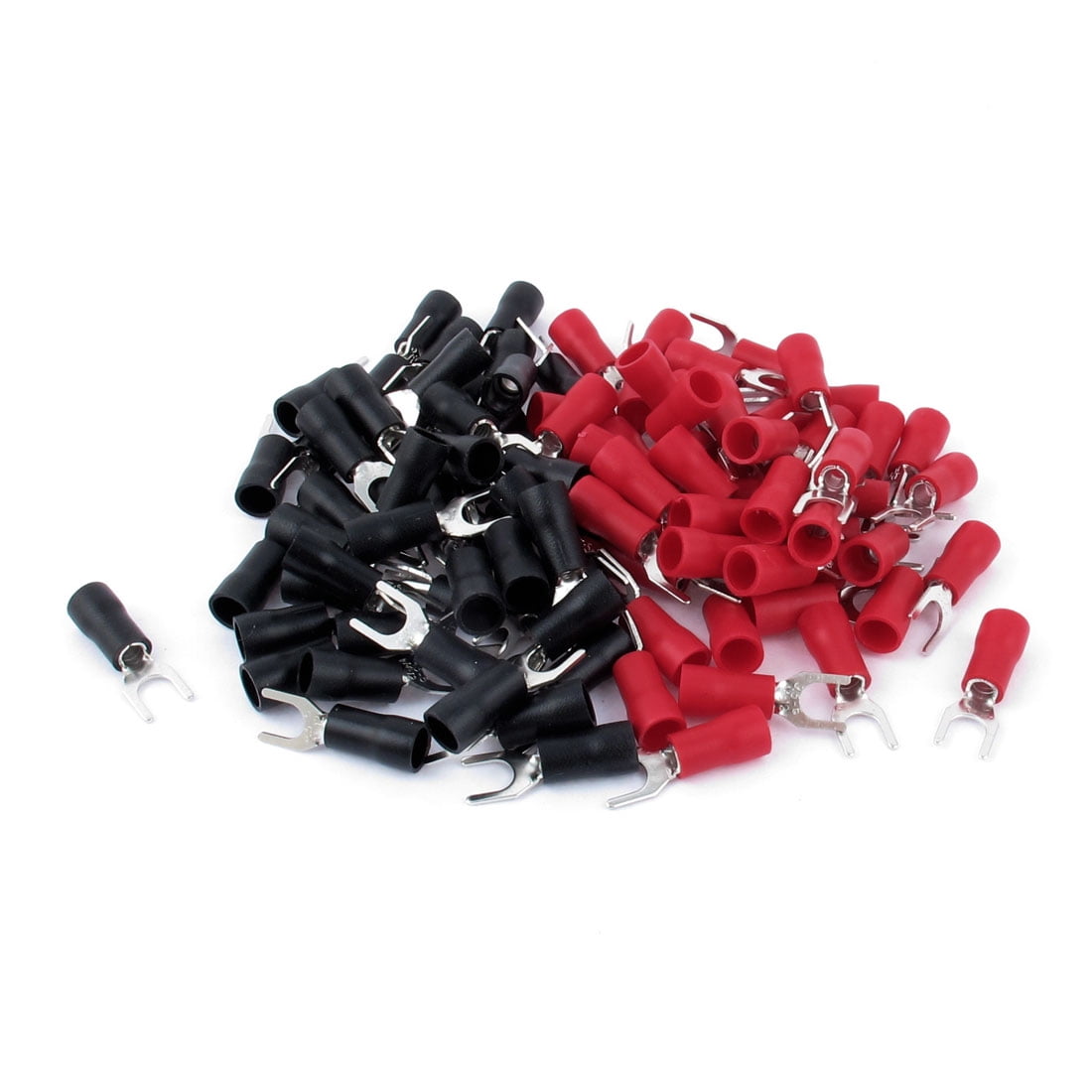 100pcs 4 Gauge Crimp Silver SPADE FORK Terminals Connector Wire Cable RED Boots 