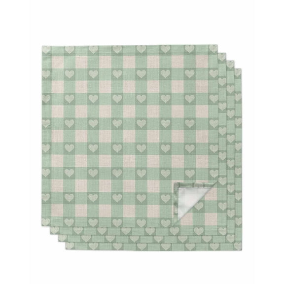 nqOlkjepod Green Plaid Cloth Napkins Set of 4 Reusable Dinner Napkins, Country Cute Love Pastoral Heart Lattice Cocktail Napkin Washable Table Napkins for Wedding/Holiday Party/Baby Shower 20"x20"
