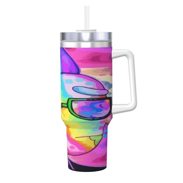 Regalos personalizados de Rick y Morty para vasos de 40 oz con asa y pajita - Taza de café de viaje de acero inoxidable con tapa - Regalos ideales para mujeres, niñas y niños en cumpleaños y Navidad