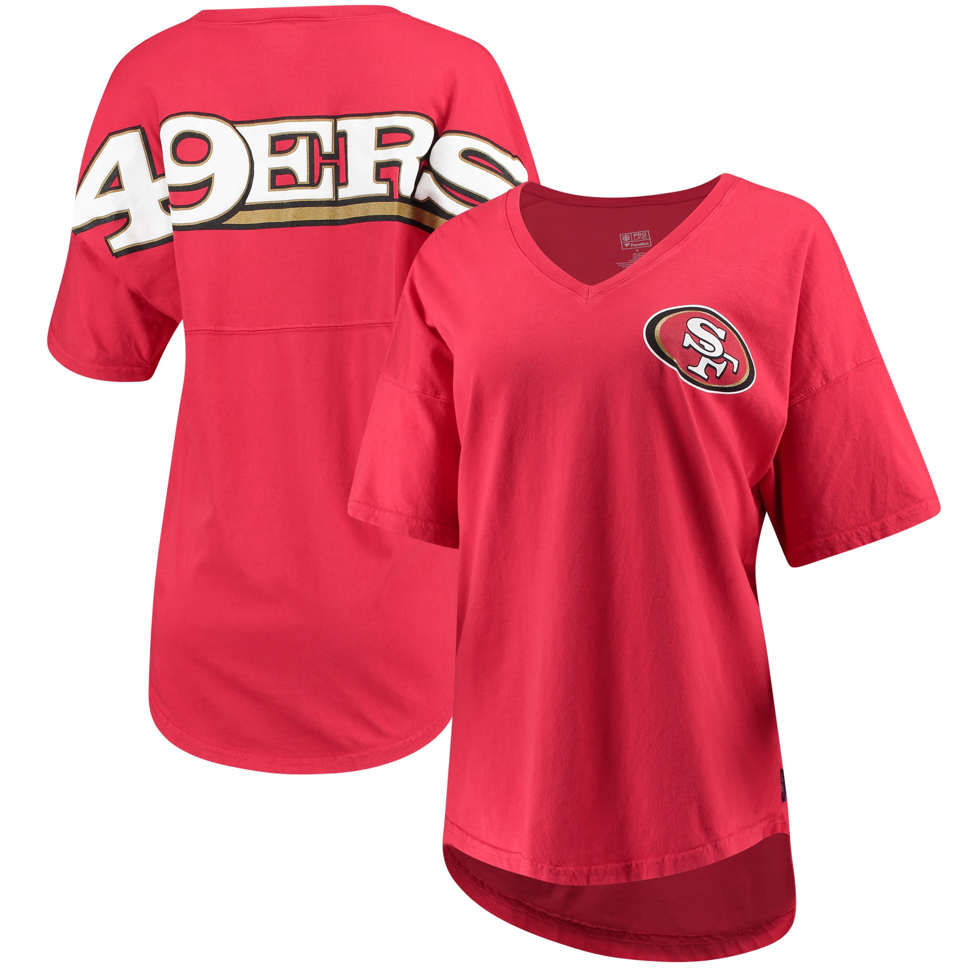 San Francisco 49ers NFL Pro Line by Fanatics Branded Women's Spirit Jersey  Goal Line V-Neck T-Shirt - Scarlet