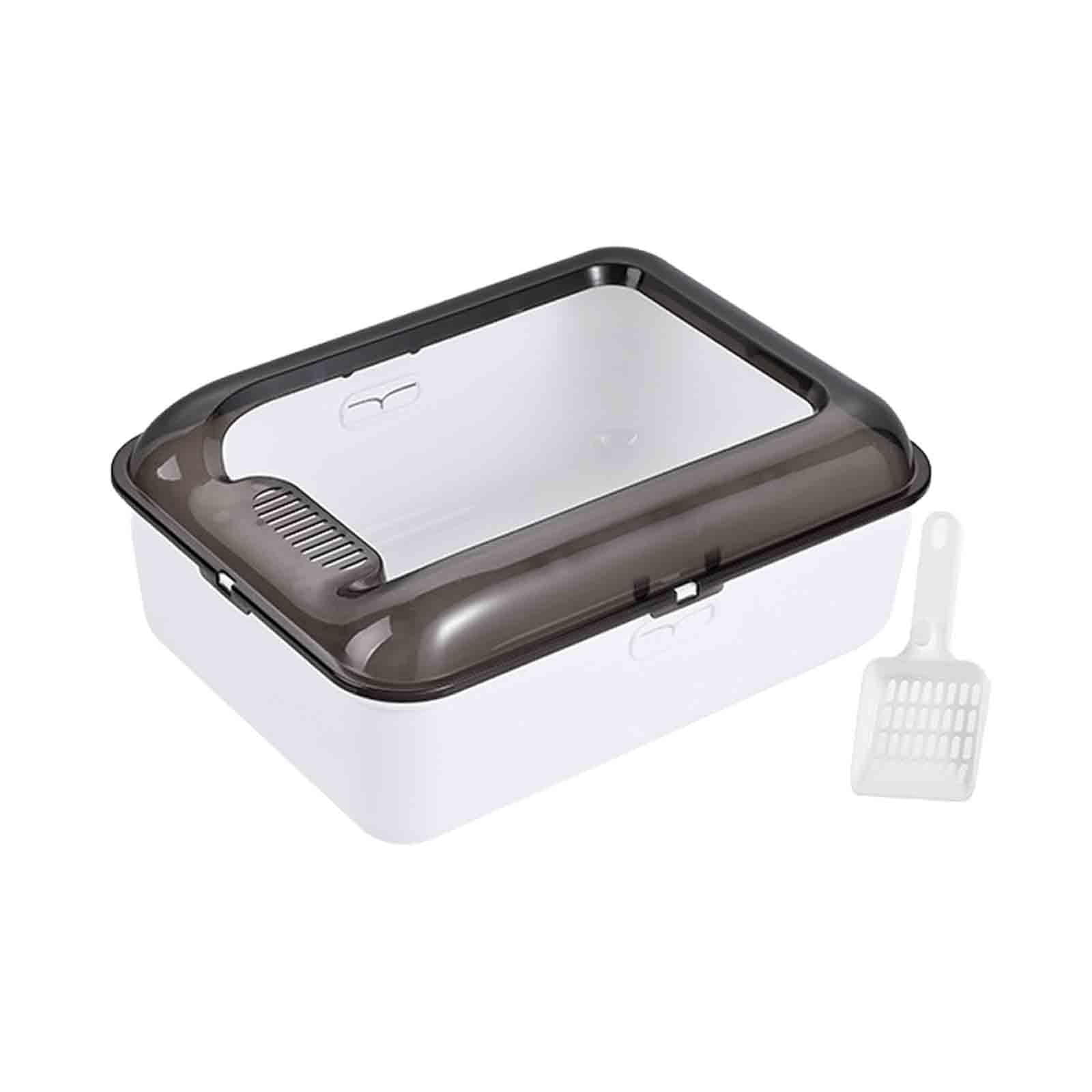 perfeclan Cat Open Top Pet Litter Tray Cat Litter Container Prevent Sand Leakage Semi Enclosed Cat Toilet Removable White M