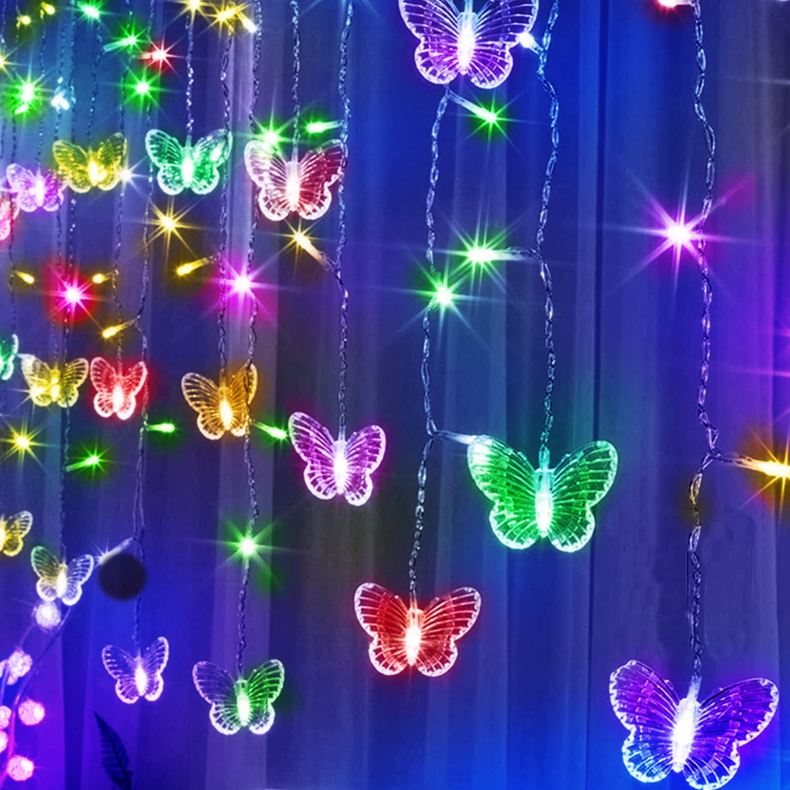 Butterfly Curtain String Light Tsv 96 Led Hanging Window Fairy Lights 8 Color Changing Modes Waterproof Decorative Lights For Wedding Party Bedroom Outdoor Indoor Decor Walmart Com