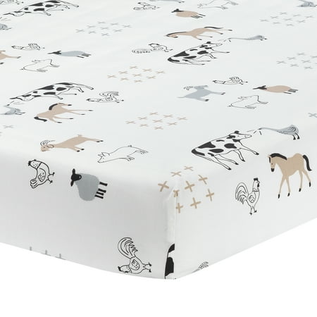 UPC: 0084122011267 | Lambs & Ivy Baby Farm Animals 100% Cotton Fitted Crib Sheet – White Standard Crib