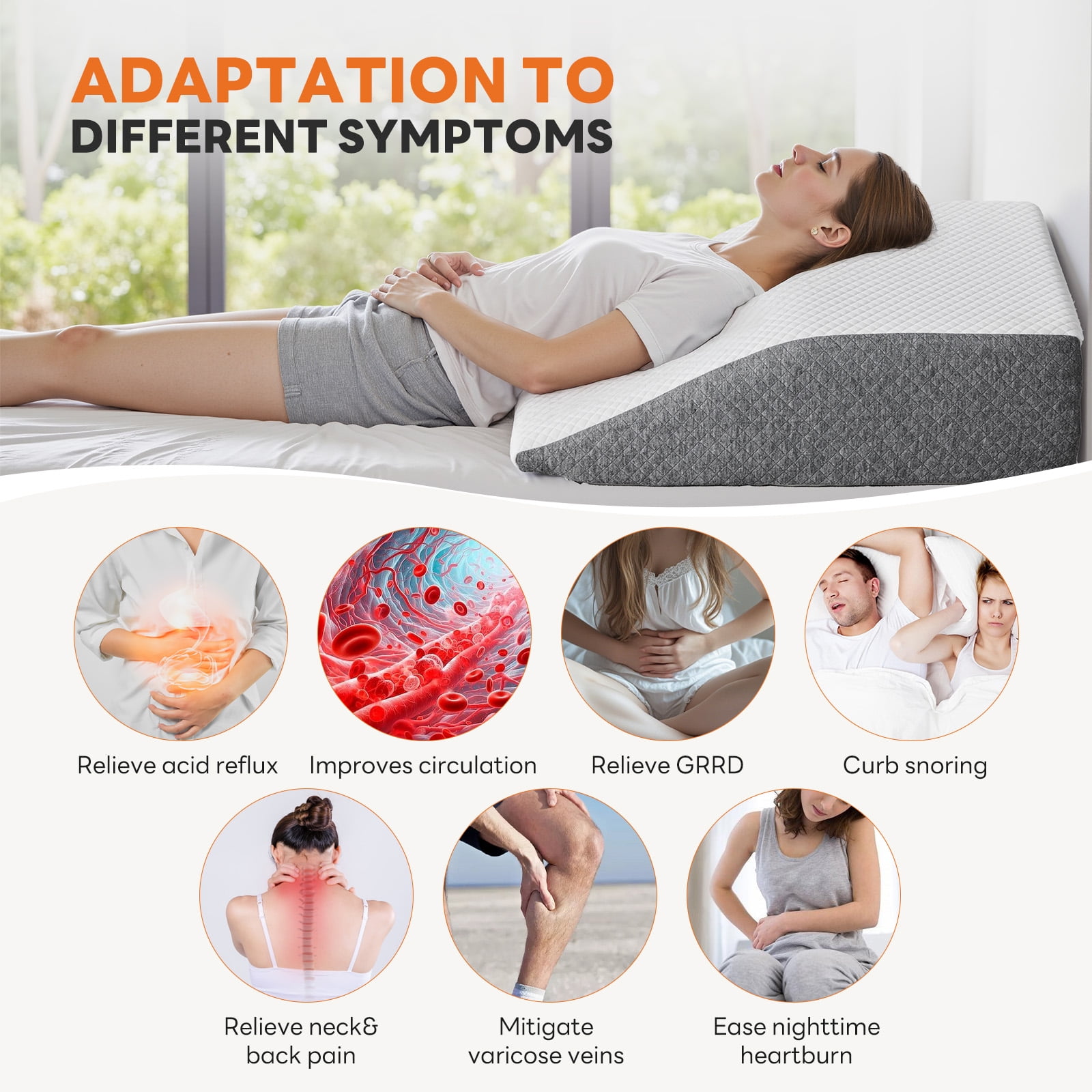 JIOABL Wedge Body Pillow for Sleep Comfort, Neck Pain Relief, Acid Reflux, Heartburn, Back Pain Relief and Snoring, 7Inch