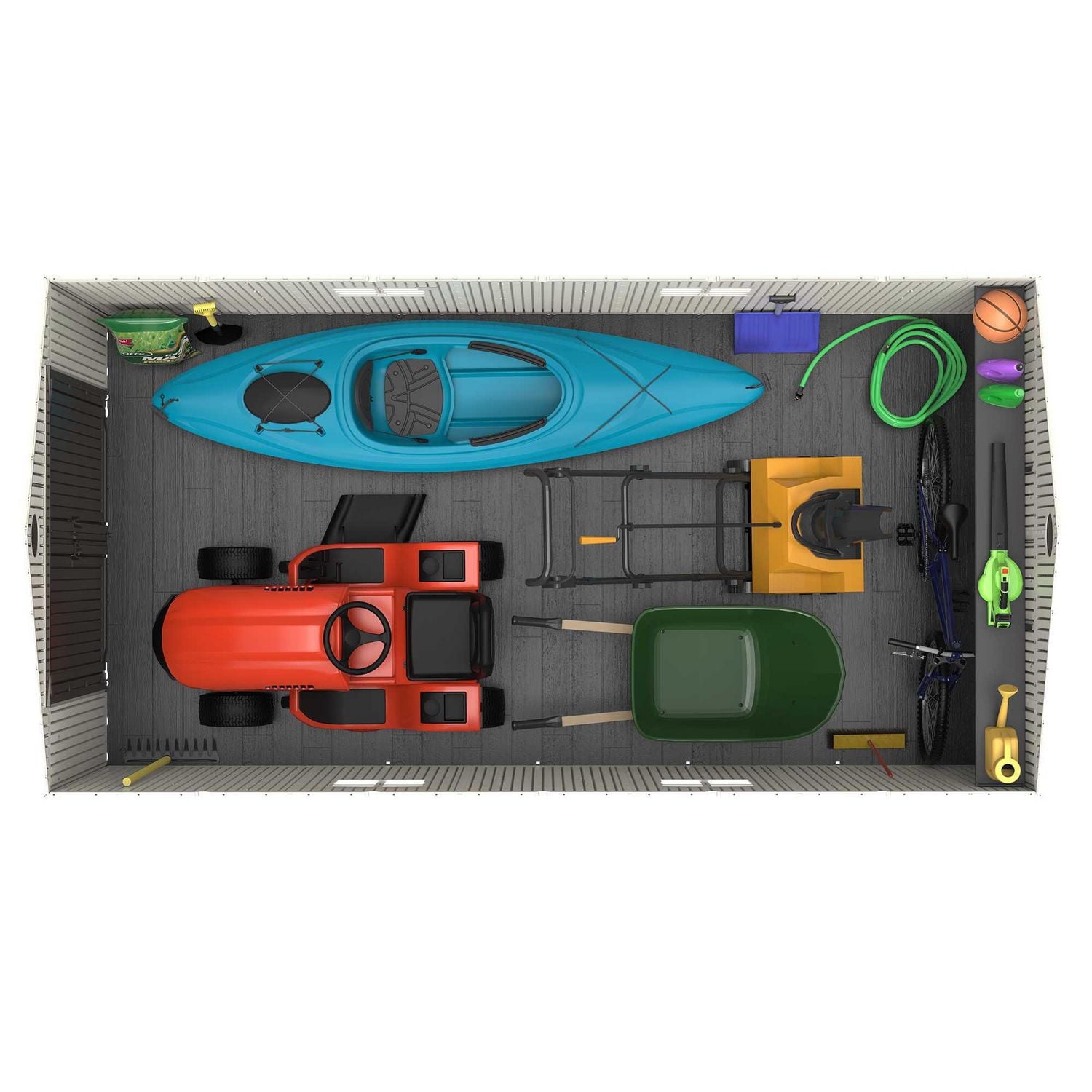 Lifetime Outdoor Storage Shed, 15 ft x 8 ft With Dual Side Entry, Dark Grey Roughcut