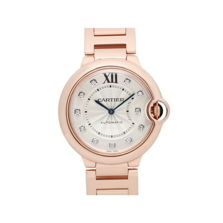 Cartier Ballon Bleu 36mm 18K Rose Gold Diamond Silver Dial Ladies Watch WE902026