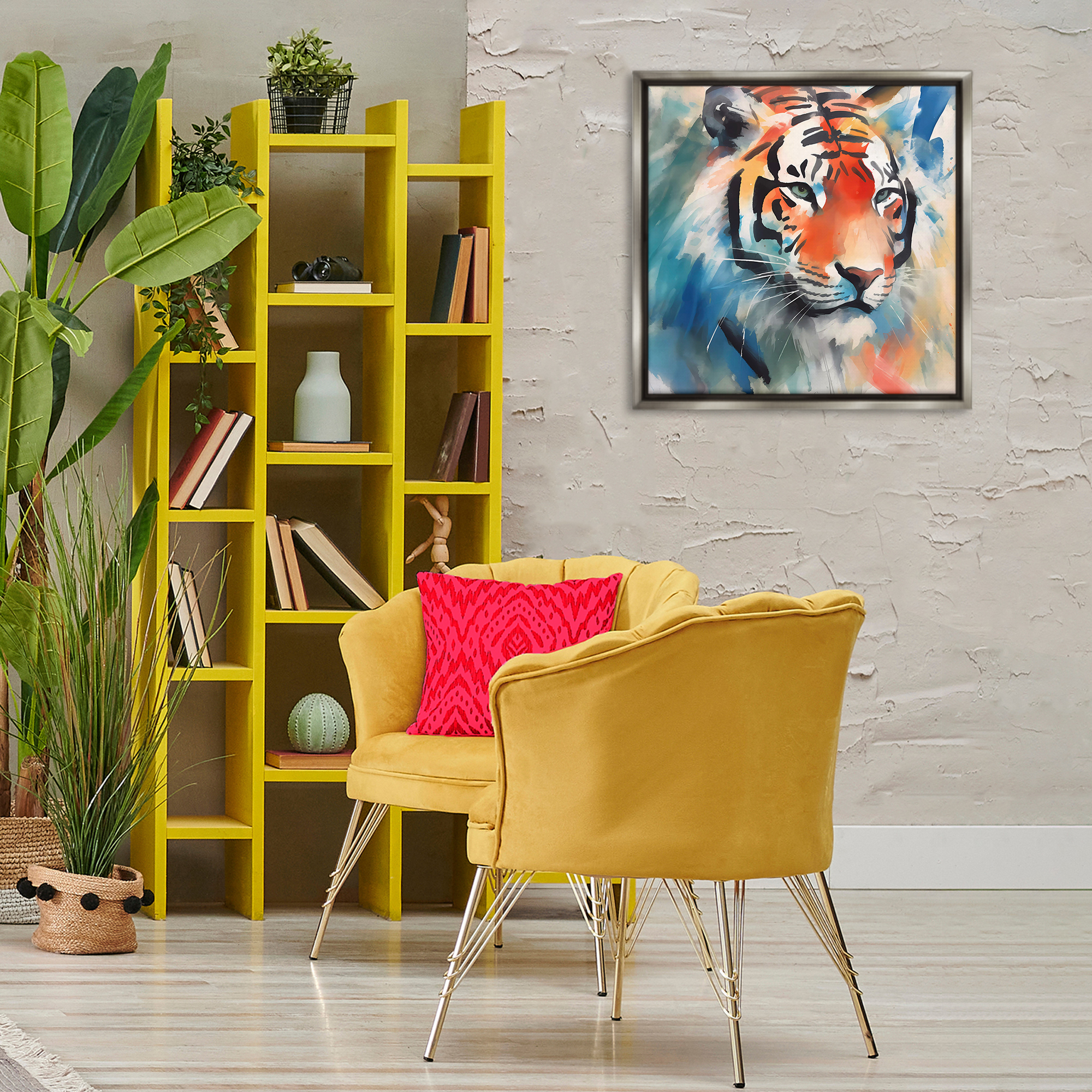 Stupell Industries Bold Modern tiger Animals & Insects Painting Gray Floater Framed Canvas Art Print Wall Art, 25 x 25
