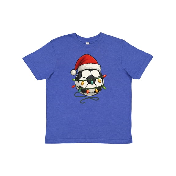 Inktastic Soccer Ball Christmas Lights Santa Hat Youth T-Shirt