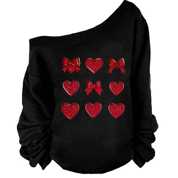 Off Shoulder Oversized Sweatshirt Women Long Sleeve Love Print Graphic Jerseys Y2k Pullover Streetwear