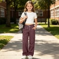 thumbnail image 4 of Tfken Child Soft Comfy Pants School Daily Wear Girls Cargo Pants With Pockets School Uniform Loose Trendy Kids Breathable Clothes Size 13-14 Years Red, 4 of 7