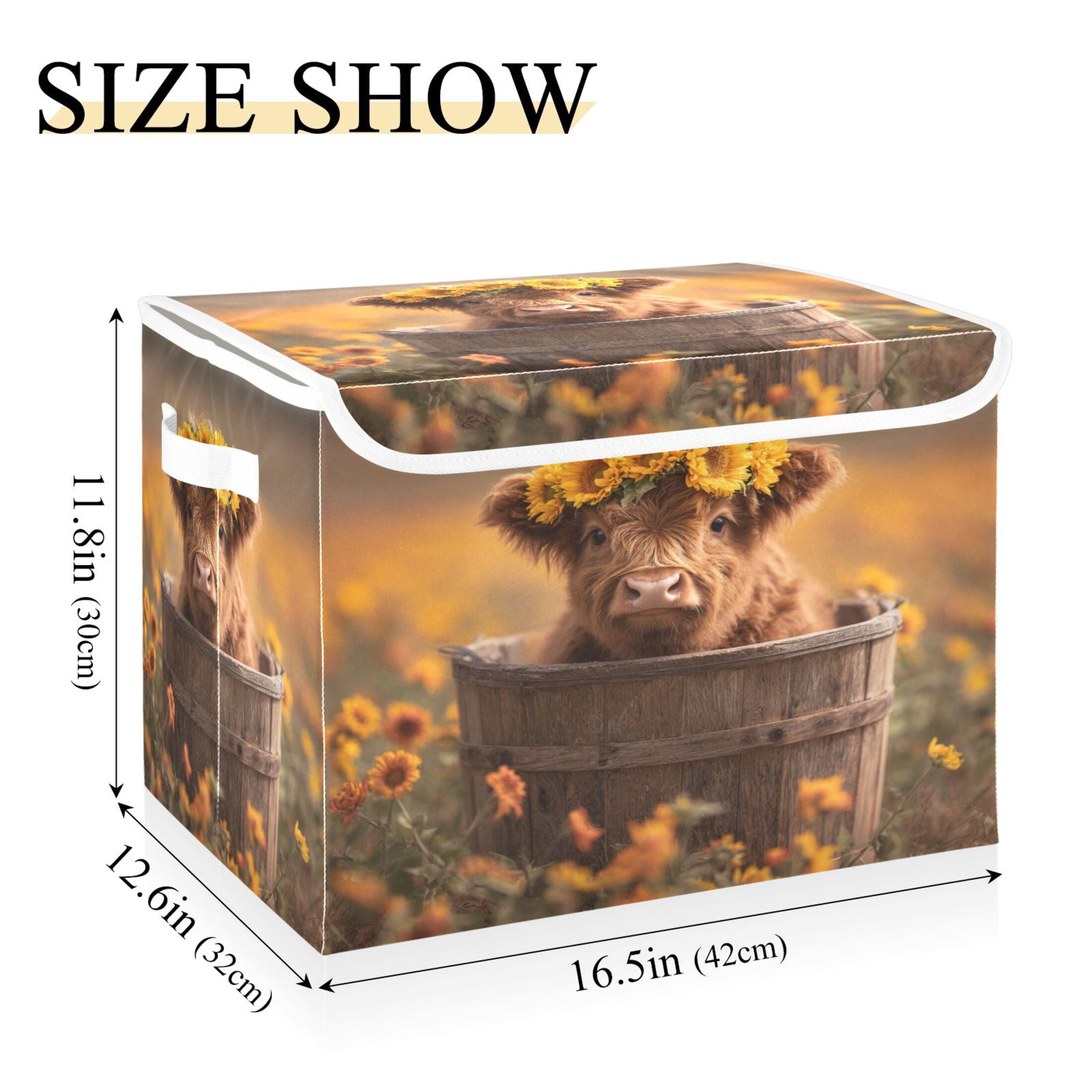 Storage Box With Lid 16.5x12.6x11.8In Lidded Home Storage Bins Foldable Stacked Household Storage Box Photo Highland Calf