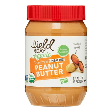 Field Day Organic Peanut Butter, Crunchy, Unsalted, 18 Oz, 1