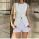 thumbnail image 5 of Conjunto de pantalones cortos vaqueros para mujer, traje sin mangas con cuello redondo, Top con abertura de una sola botonadura,, 5 of 5