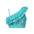 thumbnail image 2 of TiaoBug Kids Girls Asymmetrical Ruffled Sequin Performance Crop Tops Modern Jazz Hip Hop One Shoulder Dance Top Blue 10, 2 of 7