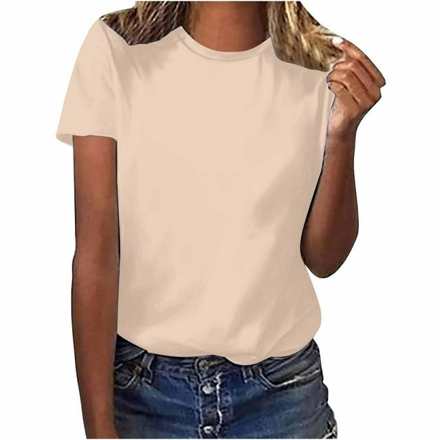 AherBiu Womens T Shirts Basic Solid Color Crewneck Short Sleeve Loose Fitting Comfy Summer Tees Shirts Tops