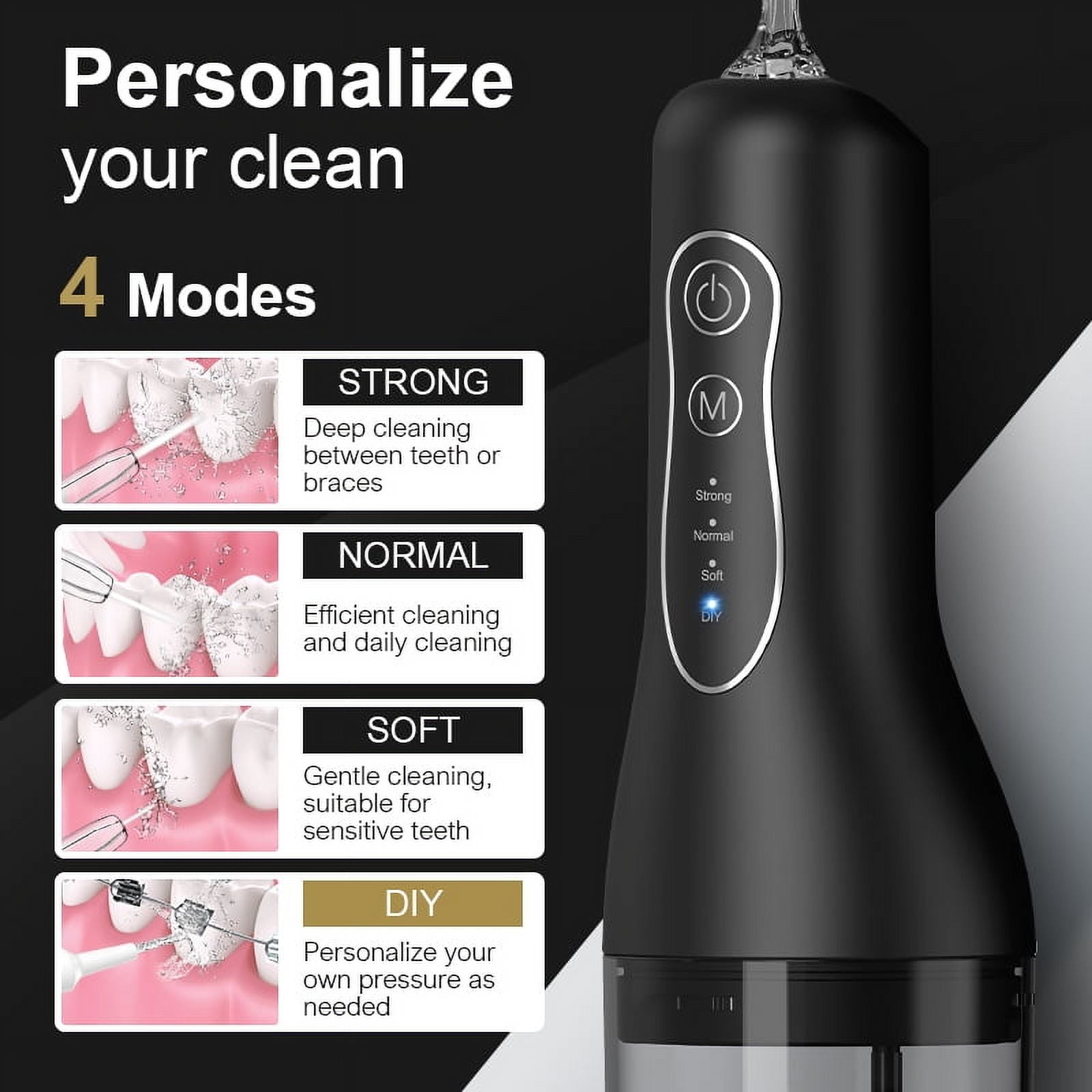 Water Dental Flosser Pick for Teeth - 4 Modes Cordless Portable 260ML Larger Tank Water Teeth Cleaner IPX7 Waterproof Flossing Cleaning Picks for Home Travel