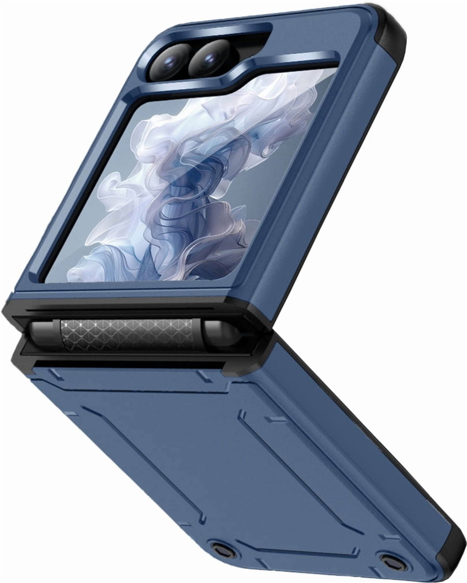 Rizz Case and Belt Clip Combo for Samsung Galaxy Z Flip 6 Phone, Nakedcellphone Rugged Hybrid Cover [with Hidden Hinge Panel Protection] and Rotating Holster Holder for Z Flip6  - Navy Blue