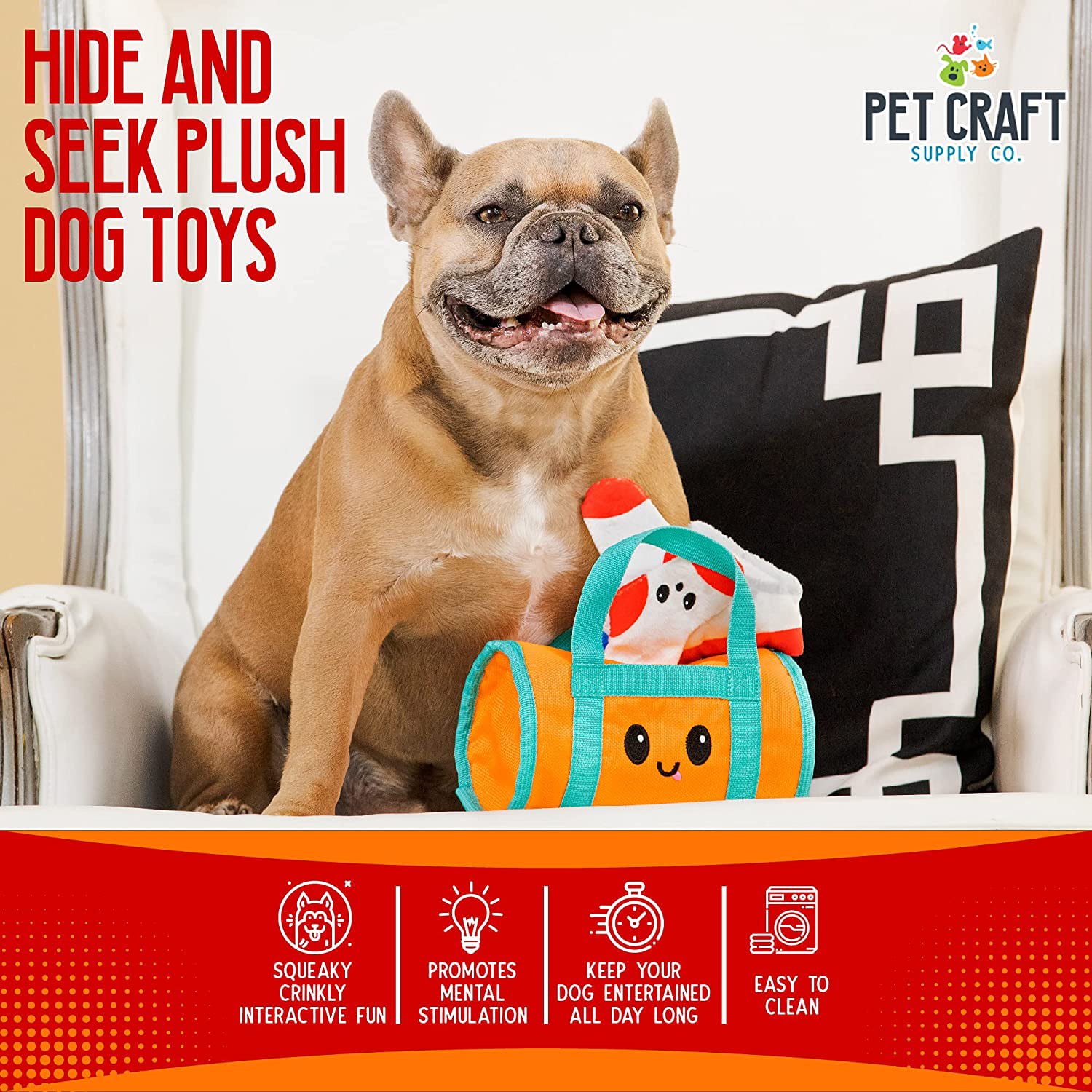 Pet Craft Supply Hide and Seek Plush Dog Toys Crinkle Squeaky Interactive Burrow Activity Puzzle Chew Fetch Treat Hiding Brain Stimulating Cute Funny Toy Bundle Pack for Small and Medium Dogs Puppies