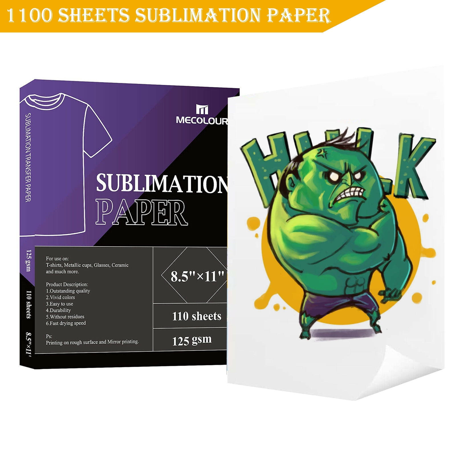 1100 Sheets A-SUB 125g 8.5x11 Dye Sublimation Heat Transfer Paper T-Shirts Mugs 