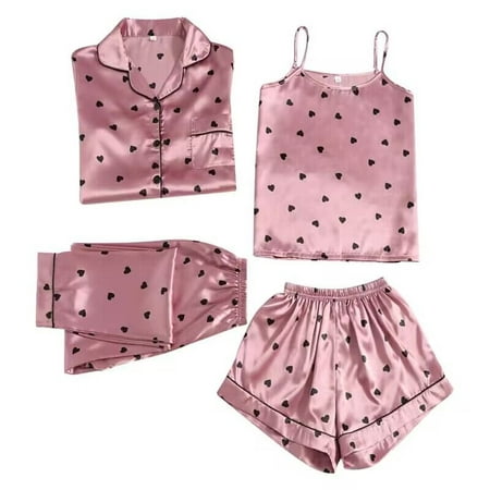 

Women s Home Suit Flamingo Print Fashion Slim Pajamas Four Piece Set For All Seasons Small Pajama Shorts Short Top