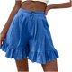 thumbnail image 2 of ICHUANYI Clearance Women's Fashion Solid Color Casual Wide Leg Ruffle Loose High Waist Shorts Pants(Blue, XL) ICHUANYI WER2023080911766, 2 of 7