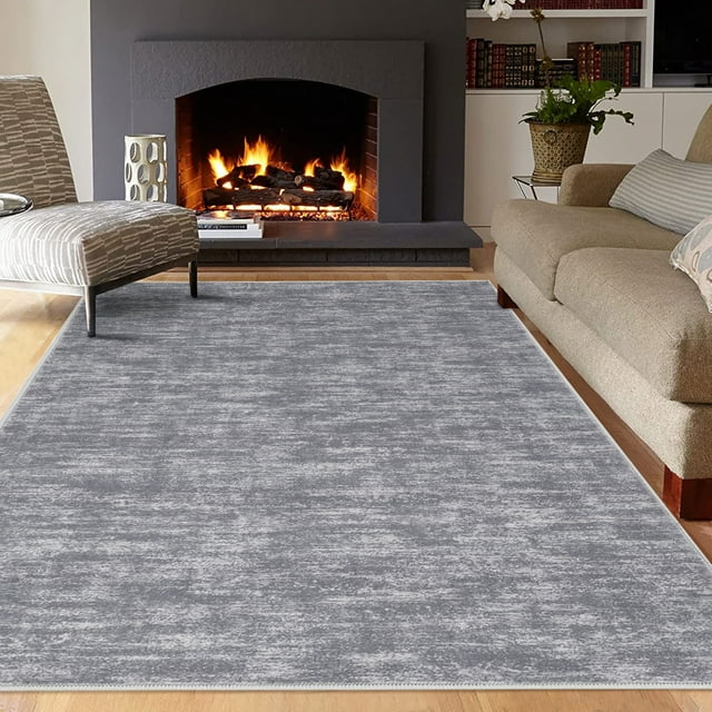 5'x7' Gray Machine Washable Area Rug – Soft Low-Pile Non-Slip Rug for Kids Room, Laundry & Playroom