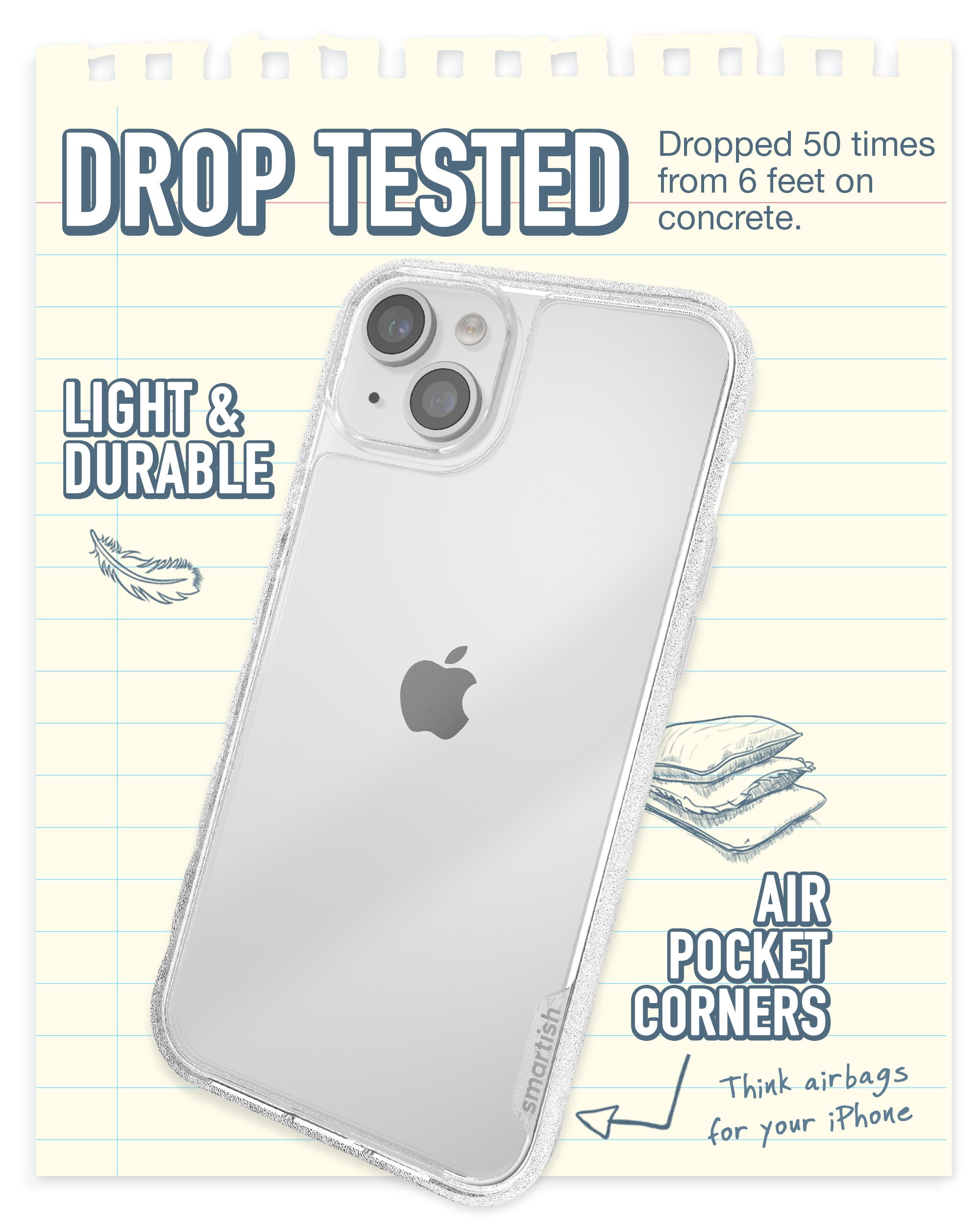 Smartish iPhone 15 Plus Slim Case - Gripmunk - [Lightweight + Protective] Thin Grip Cover with Drop Protection - Clearly Clear