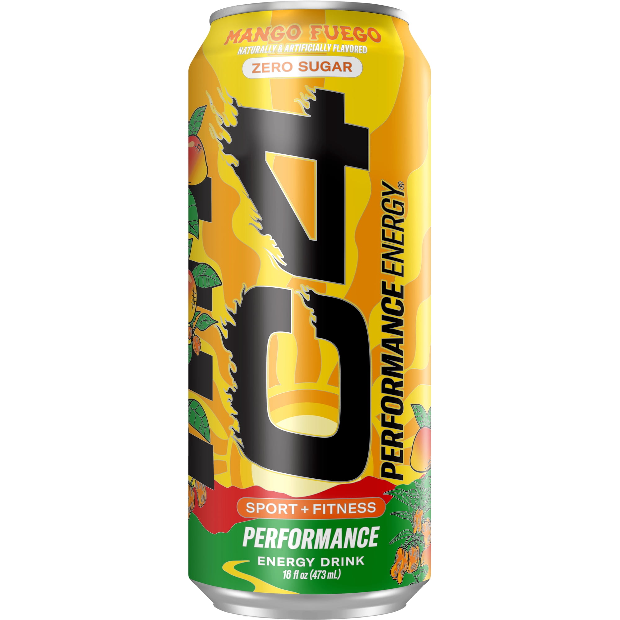 C4 Performance Energy, Sport & Fitness Energy Drink, Mango Fuego, Zero Sugar, 16 fl oz