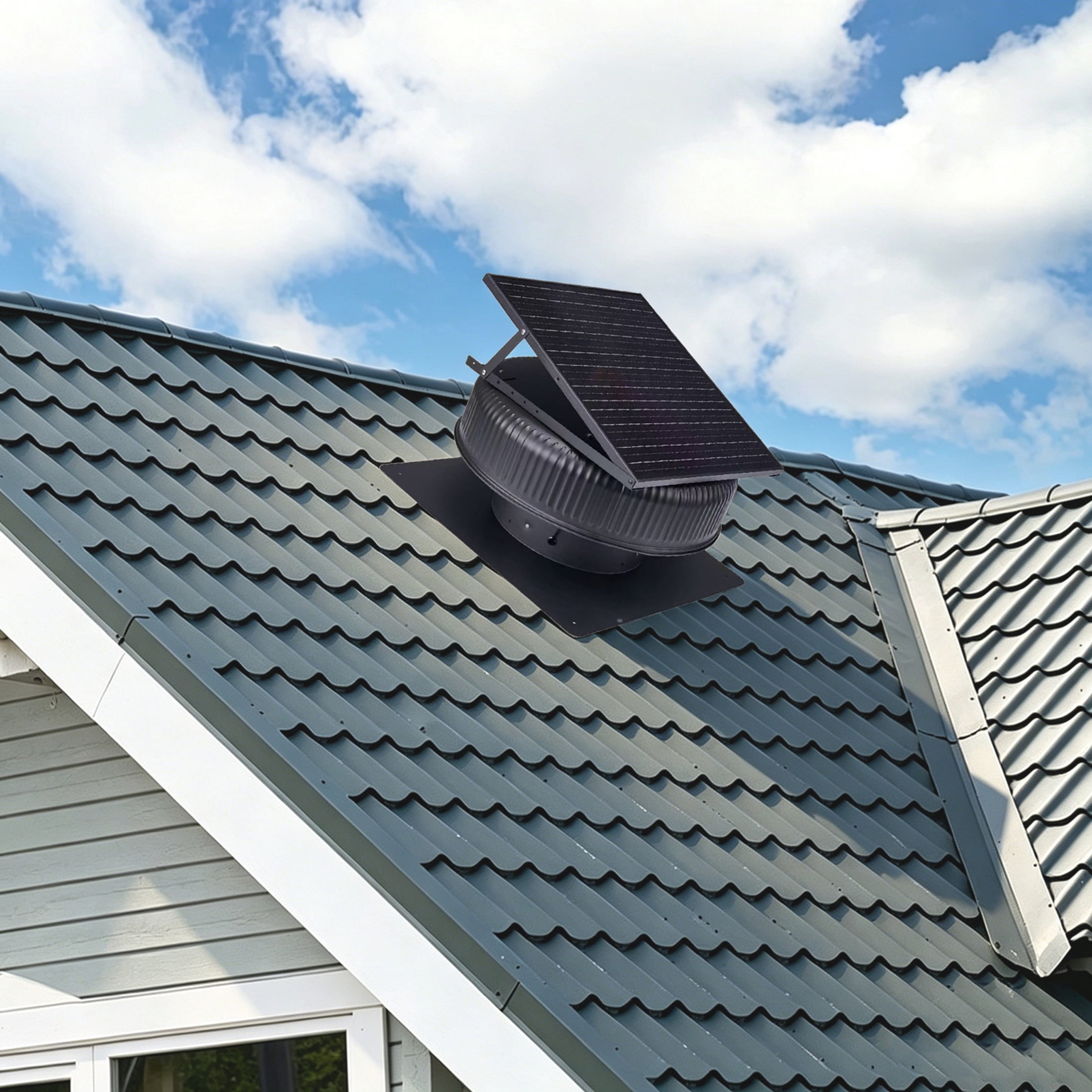 Noble House 12" Adjustable Aluminum Solar Roof Vent Fan, 42W Dual Power Attic Exhaust Fan with Smart Remote, Black