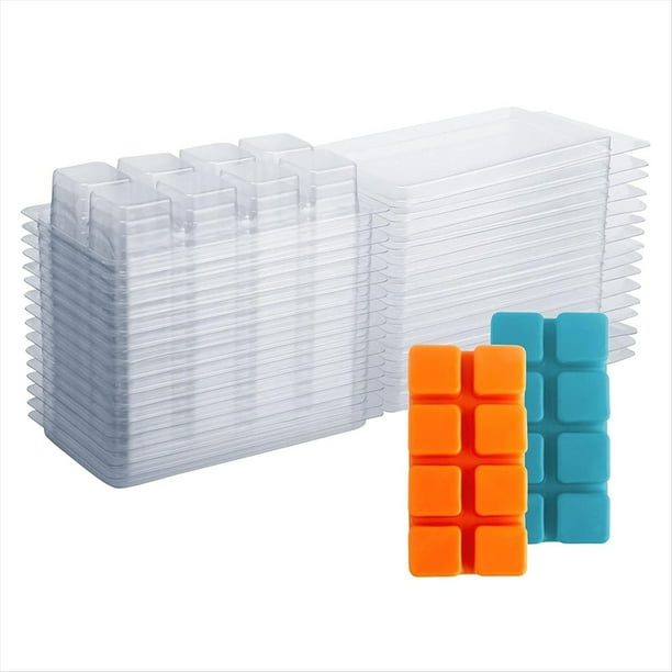 Contenedores para Derretir - Moldes de Plástico Transparentes Vacíos de 8 Cavidades para Derretir - Paquetes de 50 Cubos y Conchas para Tartas y Derretir