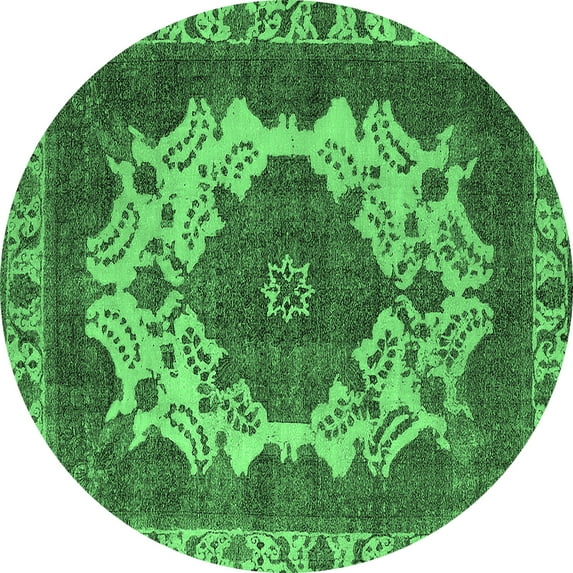 Ahgly Company Indoor Round Oriental Emerald Green Industrial Area Rugs, 4' Round
