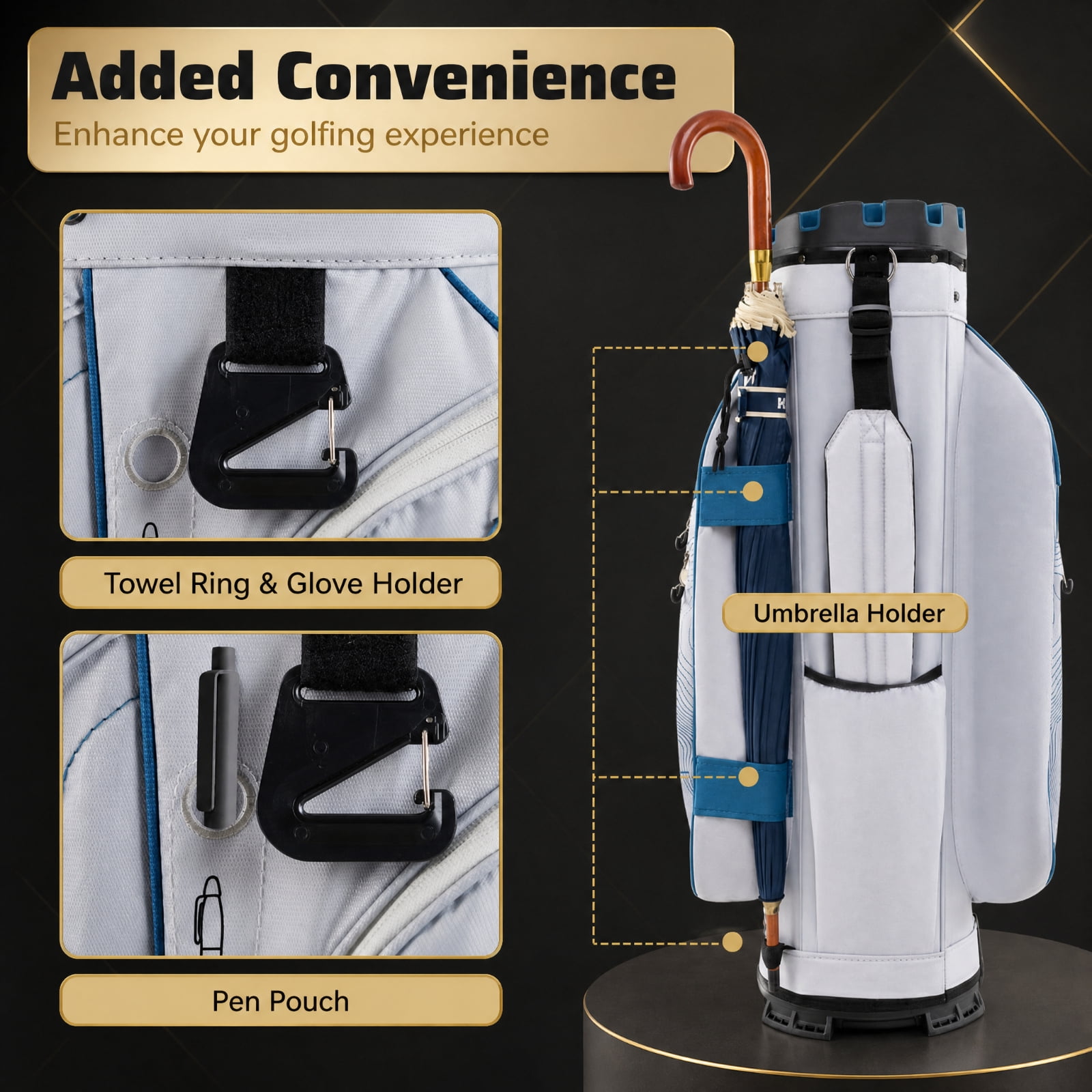 Airfind Molded Lock Top Golf Cart Bag with 14 Way Full Length Dividers and 11 Pockets, Navy Golf Club Bag with Dividers