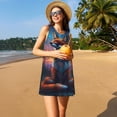 thumbnail image 3 of Balery Starry Sky Meditating Fox Vestidos de verano para mujer con estampado: vestido holgado sin mangas, vestido playero informal y cómodo para días calurosos., 3 of 7