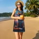 thumbnail image 3 of Balery Starry Sky Meditating Fox Vestidos de verano para mujer con estampado: vestido holgado sin mangas, vestido playero informal y cómodo para días calurosos., 3 of 7